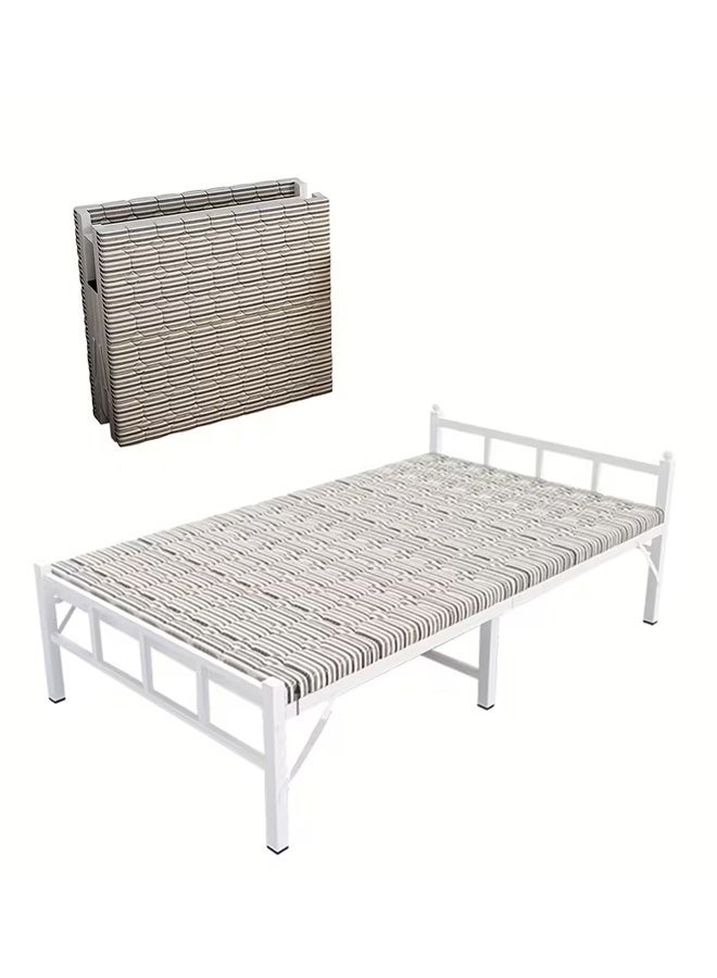 Beauenty Folding Bed for Adults Size 190x 100cm Folding Single Bed Heavy Duty Steel Metal Platform Bed Frame with Tool Free Setup for Tent Office Outdoor Travel Supports 330 lbs( White) - Image 1